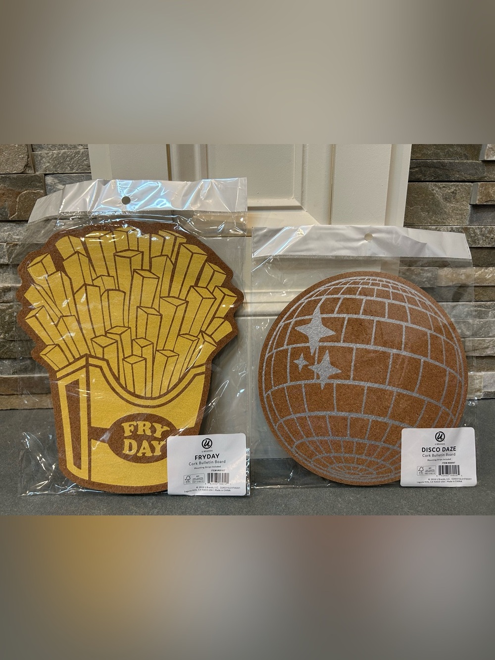U Brands FRYDAY & Disco Ball Cork Round Bulletin Board - French Fries